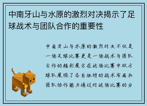 中南牙山与水原的激烈对决揭示了足球战术与团队合作的重要性